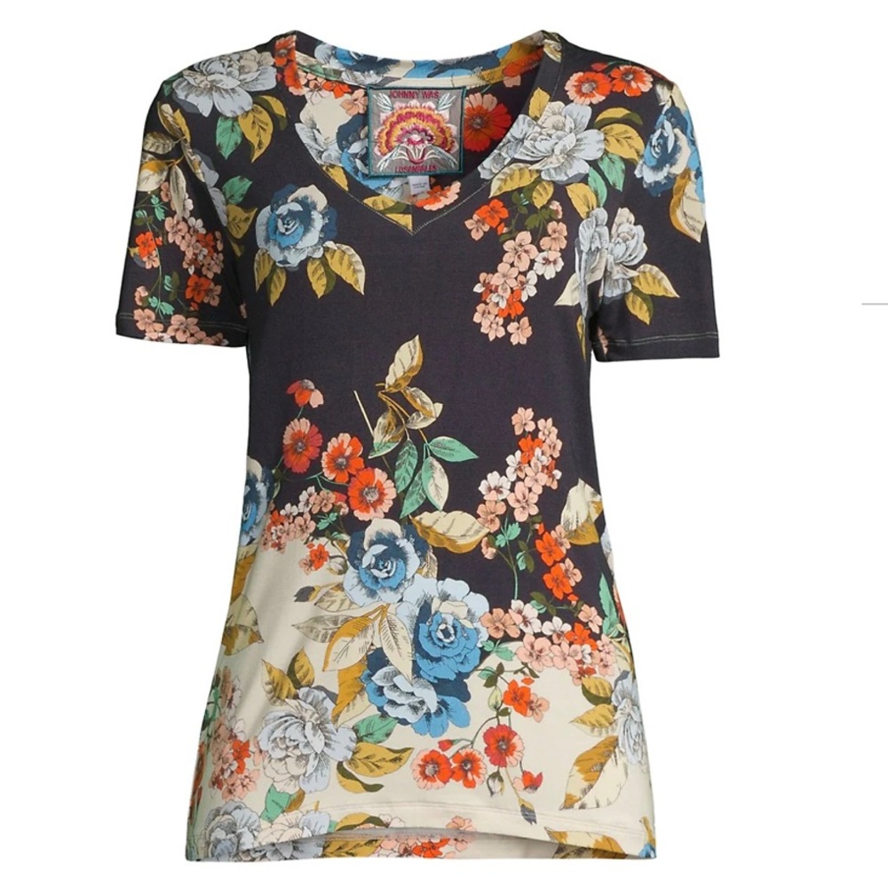 JOHNNY WAS Emma Rose V-Neck Tee - Women’s Size Small - New